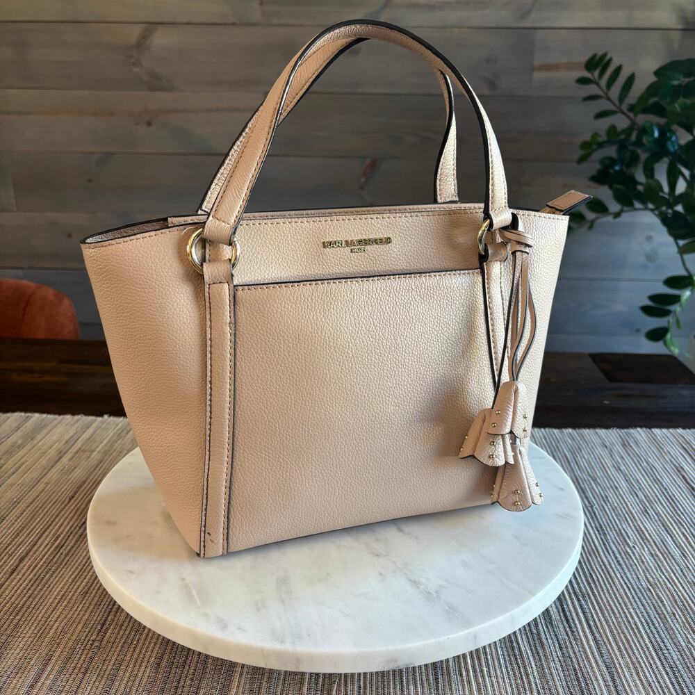 KARL LAGERFELD | Iris Leather Satchel Blush with Gold Hardware Cream Handbag